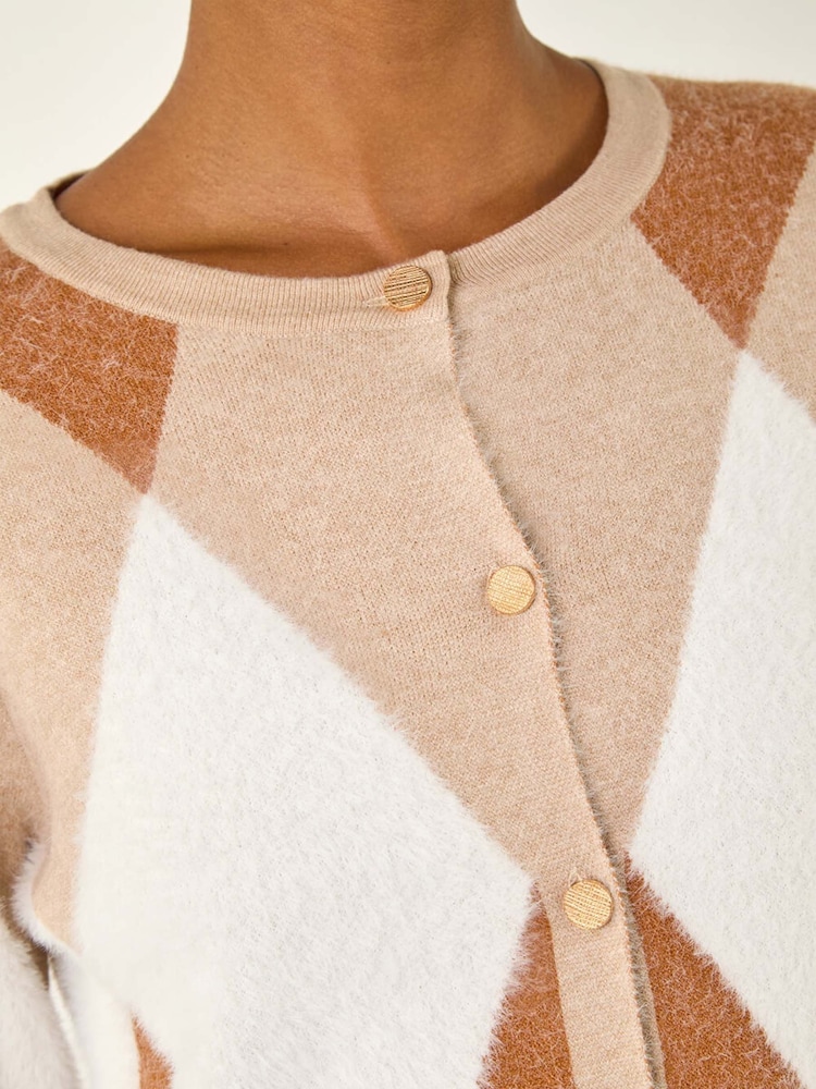 Roman Natural Geometric Buttoned Knit Cardigan - Image 5 of 5