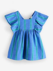 Blue Striped Ruffled Sleeve Dress - Image 1 of 1