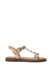Moda in Pelle Noell Studded T-Bar Flat Sandals - Image 1 of 4