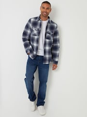 Threadbare Navy Check Brushed Borg Lined Shacket - Image 3 of 5
