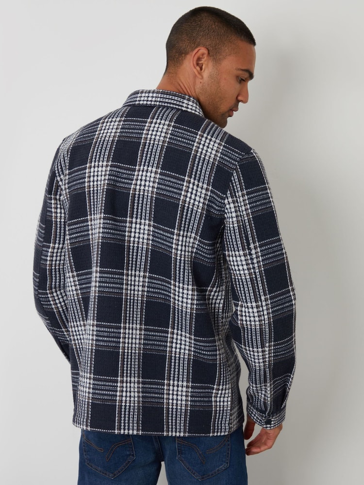 Threadbare Blue Check Waffle Textured Shacket - Image 2 of 4 Threadbare Blue Check Waffle Textured Shacket - Image 2 of 4