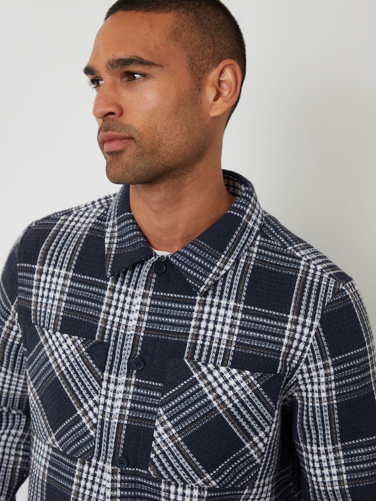 Threadbare Blue Check Waffle Textured Shacket - Image 4 of 4 Threadbare Blue Check Waffle Textured Shacket - Image 4 of 4