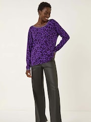 Roman Purple Animal Print Embellished Trim Jumper - Image 2 of 5