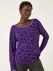 Roman Purple Animal Print Embellished Trim Jumper - Image 4 of 5