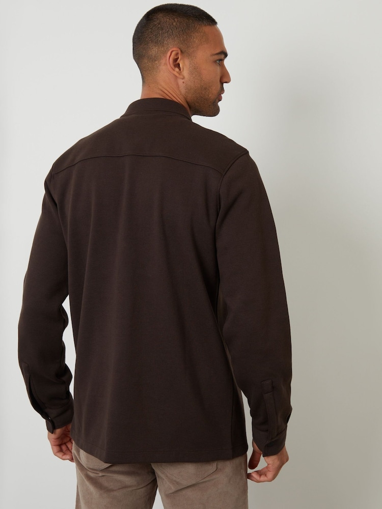 Threadbare Brown Pique Popper Fastening Shacket - Image 2 of 8 Threadbare Brown Pique Popper Fastening Shacket - Image 2 of 8