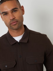 Threadbare Brown Pique Popper Fastening Shacket - Image 7 of 8