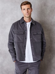 Threadbare Grey Relaxed Cropped Fit Corduroy Shacket - Image 1 of 5