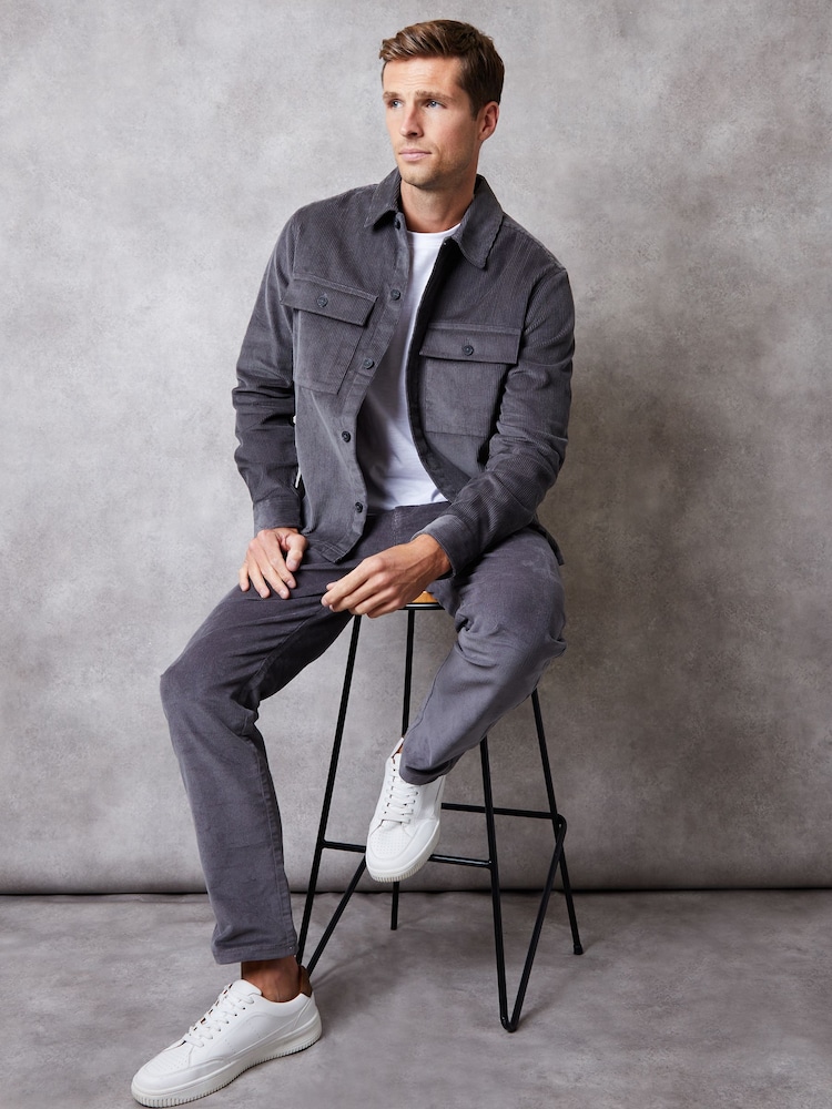 Threadbare Grey Relaxed Cropped Fit Corduroy Shacket - Image 2 of 5 Threadbare Grey Relaxed Cropped Fit Corduroy Shacket - Image 2 of 5