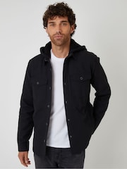 Threadbare Black Quilted Shacket with Borg Lined Hood - Image 1 of 4