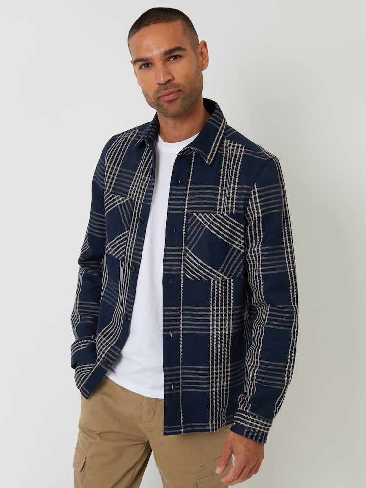 Threadbare Blue Brushed Check Shacket - Image 1 of 4
