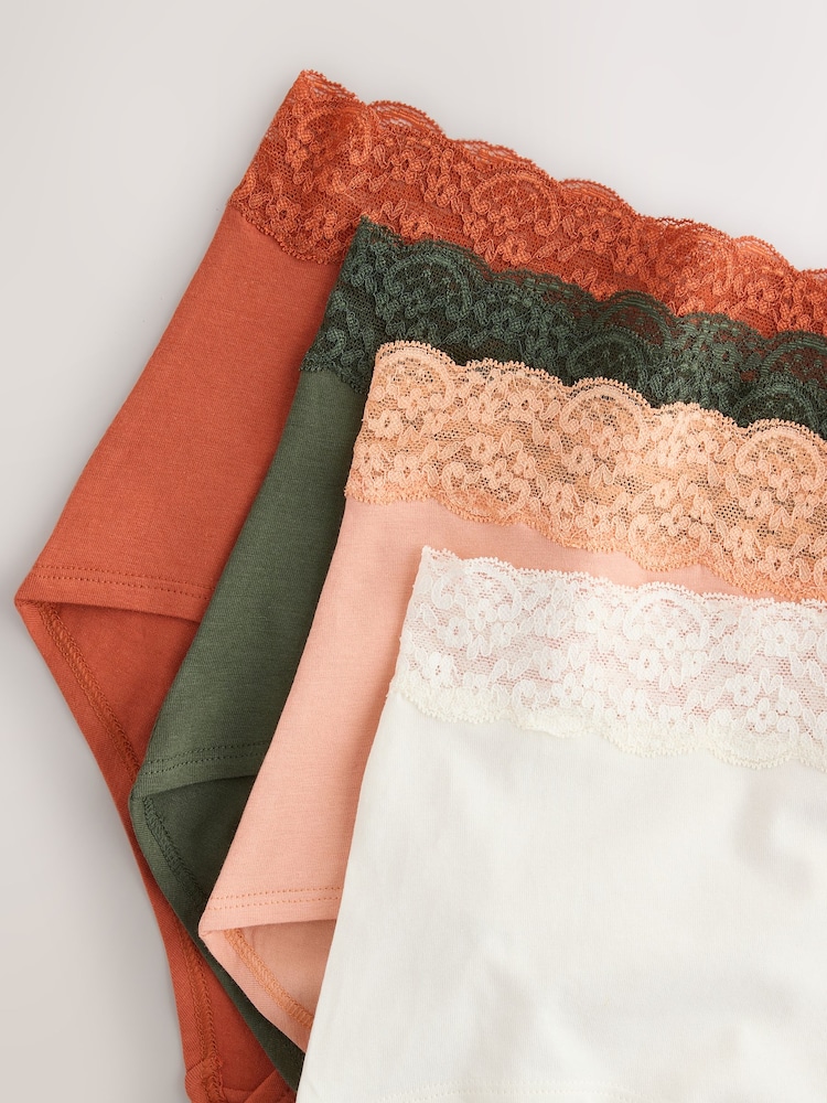 Rust Red Full Brief Cotton and Lace Knickers 4 Pack - Image 11 of 11