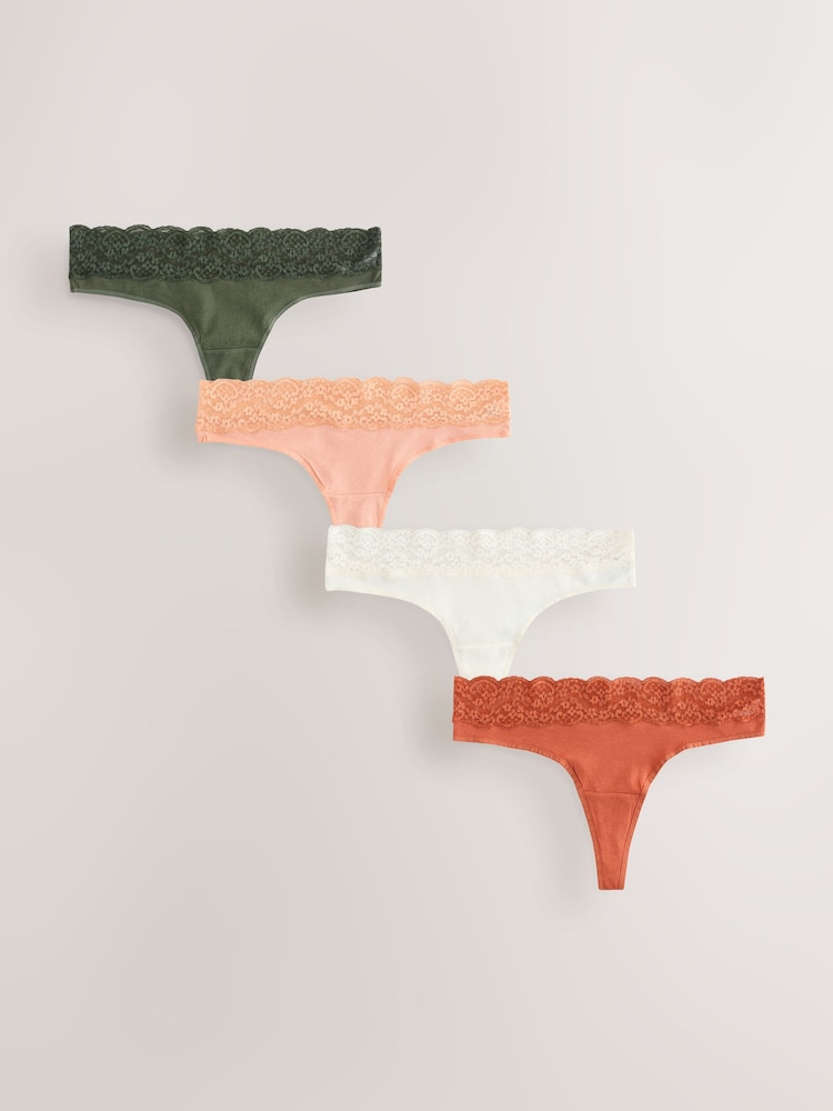 بني مائل للأحمر أحمر - حزمة سراويل داخلية من 4 قطع مصنوعة من القطن والدانتيل - Image 1 of 7