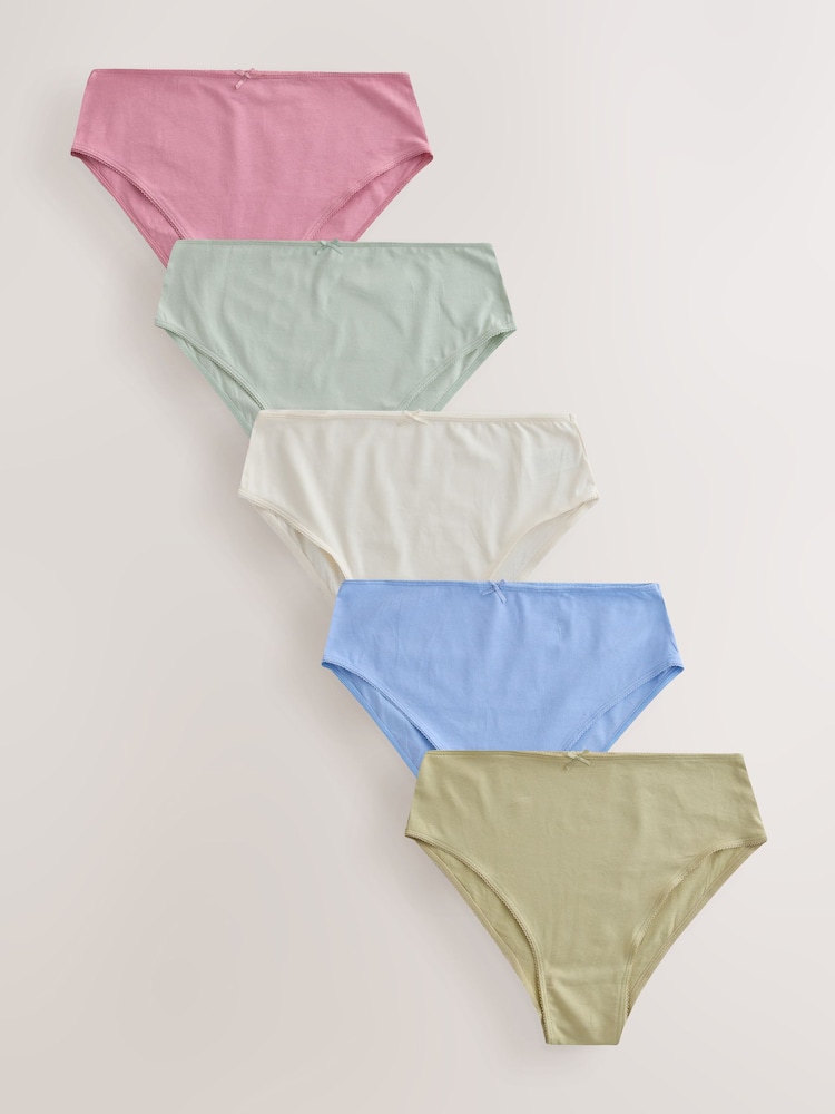 Pink/Blue/Green High Waist High Leg Cotton Rich Knickers 5 Pack - Image 1 of 8