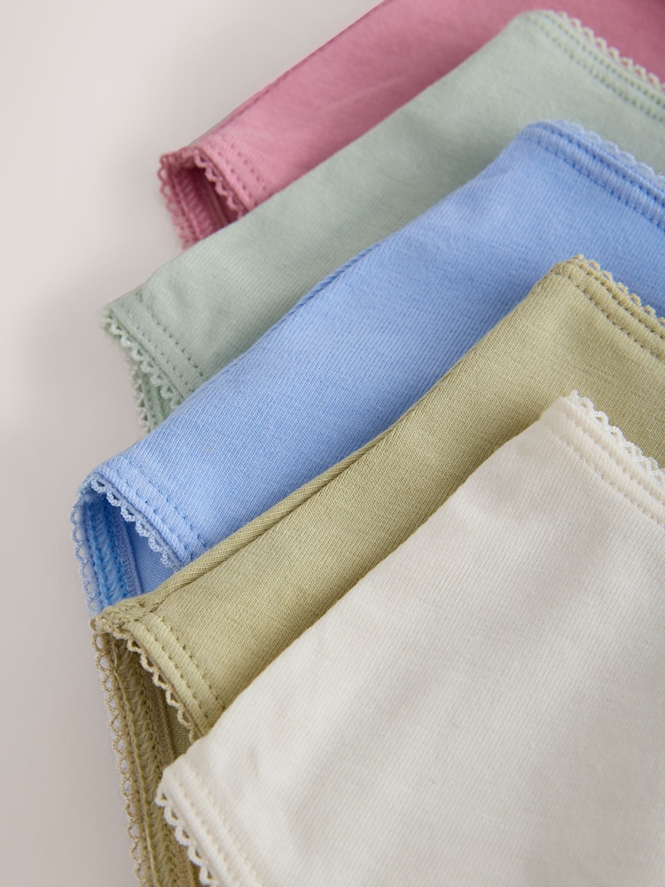 Pink/Blue/Green High Waist High Leg Cotton Rich Knickers 5 Pack - Image 8 of 8