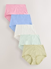 Pink/Blue/Green Full Brief Cotton Rich Knickers 5 Pack - Image 1 of 8