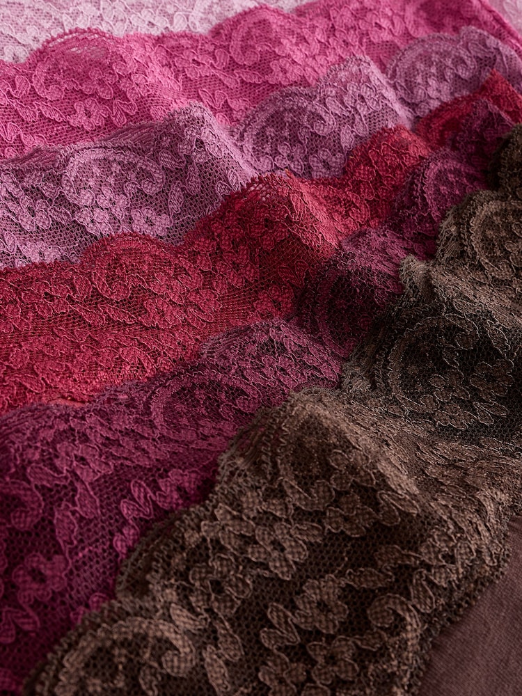 Berry Pink Full Brief Cotton and Lace Knickers 7 Pack - Image 10 of 10