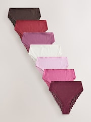 Berry Pink High Waist High Leg Cotton and Lace Knickers 7 Pack - Image 1 of 9