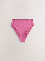 Berry Pink High Waist High Leg Cotton and Lace Knickers 7 Pack - Image 3 of 9