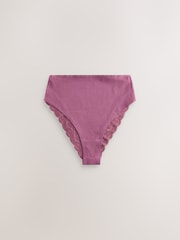 Berry Pink High Waist High Leg Cotton and Lace Knickers 7 Pack - Image 7 of 9
