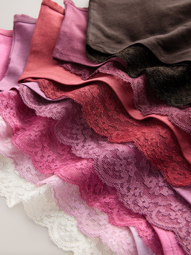 Berry Pink High Waist High Leg Cotton and Lace Knickers 7 Pack - Image 9 of 9