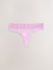 Berry Pink Thong Cotton and Lace Knickers 7 Pack - Image 3 of 10