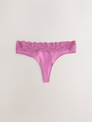 Berry Pink Thong Cotton and Lace Knickers 7 Pack - Image 4 of 10