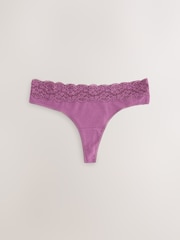 Berry Pink Thong Cotton and Lace Knickers 7 Pack - Image 5 of 10