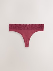 Berry Pink Thong Cotton and Lace Knickers 7 Pack - Image 6 of 10