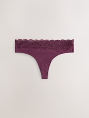 Berry Pink Thong Cotton and Lace Knickers 7 Pack - Image 7 of 10