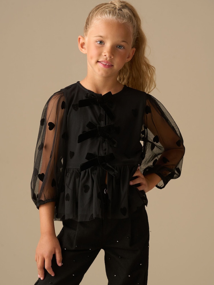 Angel & Rocket Black Neve Flock Heart Mesh Top - Image 1 of 7