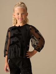 Angel & Rocket Black Neve Flock Heart Mesh Top - Image 4 of 7