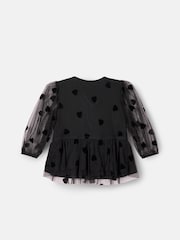 Angel & Rocket Black Neve Flock Heart Mesh Top - Image 6 of 7