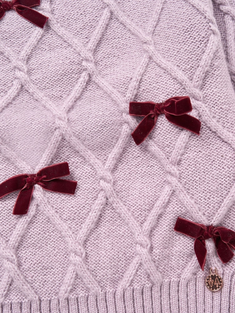 Angel & Rocket Purple Clara Textured Knit Velvet Bow Jumper - Image 7 of 7 Angel & Rocket Purple Clara Textured Knit Velvet Bow Jumper - Image 7 of 7