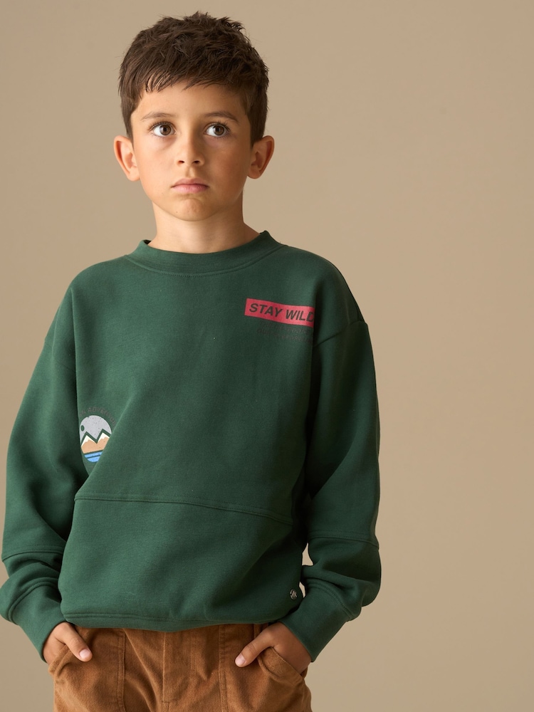 Angel & Rocket Green Kaiden Placement Print Sweatshirt - Image 1 of 4 Angel & Rocket Green Kaiden Placement Print Sweatshirt - Image 1 of 4