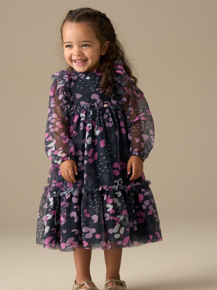 Angel & Rocket Blue Cara Print Mesh Dress - Image 1 of 7 Angel & Rocket Blue Cara Print Mesh Dress - Image 1 of 7