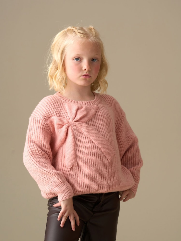 Angel & Rocket Pink Arya Knitted Bow Jumper - Image 2 of 8 Angel & Rocket Pink Arya Knitted Bow Jumper - Image 2 of 8