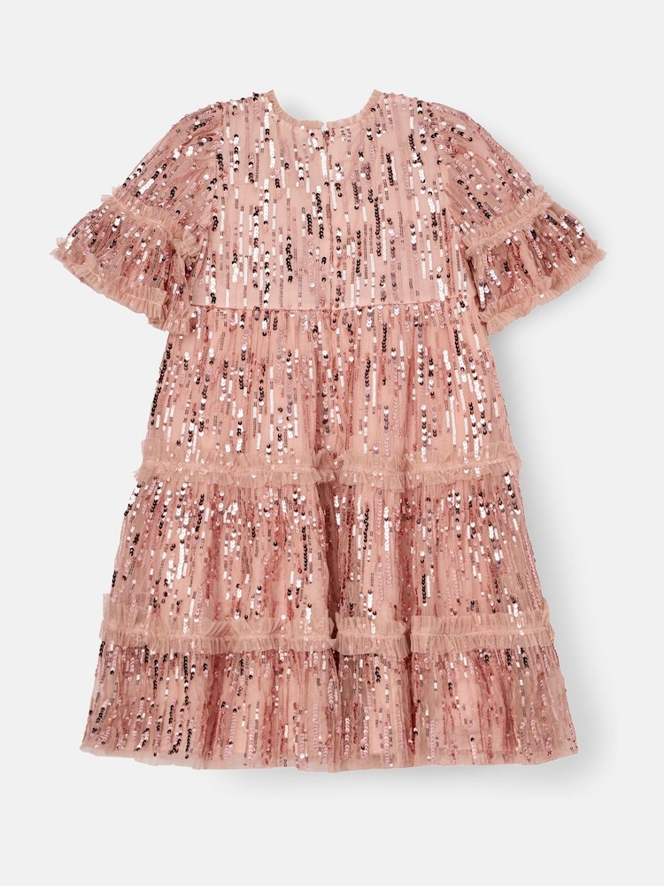 open lace back dress Diego Rhinestone Fringe Sequin Mini Dress In Hot Pink – Mew Mews main image 1