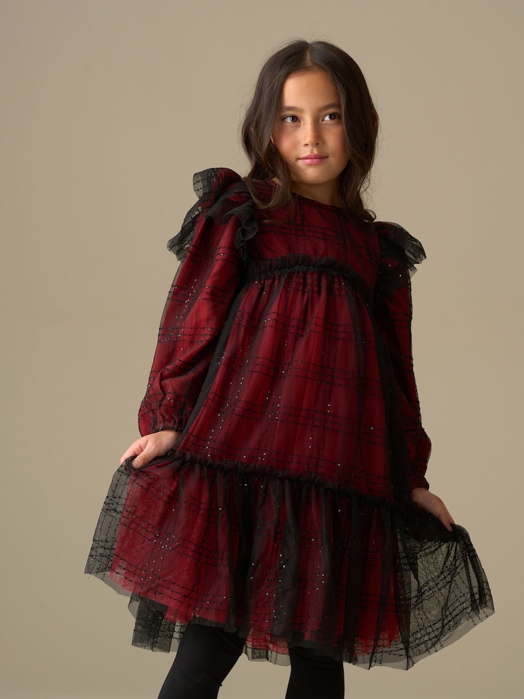 Angel & Rocket Red Tia Sequin Tartan Mesh Dress - Image 2 of 8 Angel & Rocket Red Tia Sequin Tartan Mesh Dress - Image 2 of 8