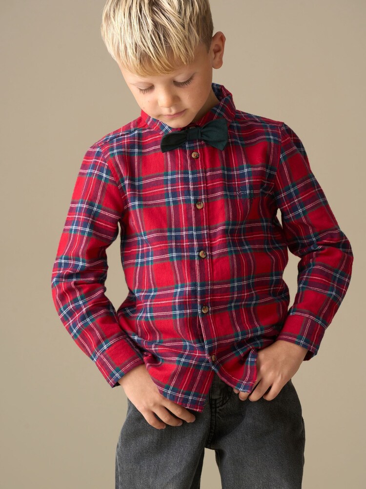 Angel & Rocket Red Camden Brushed Shirt With Bow Tie - Image 1 of 9 Angel & Rocket Red Camden Brushed Shirt With Bow Tie - Image 1 of 9