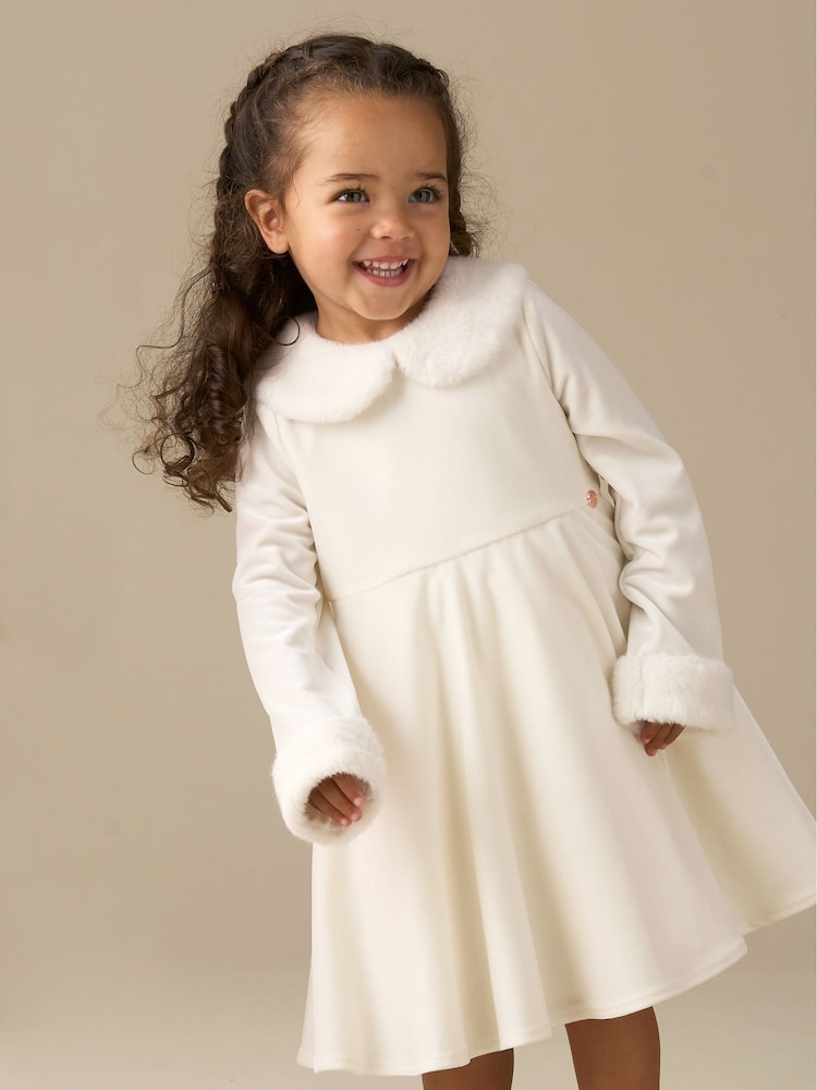 Angel & Rocket White Gabrielle Fur Collar Dress - Image 1 of 7