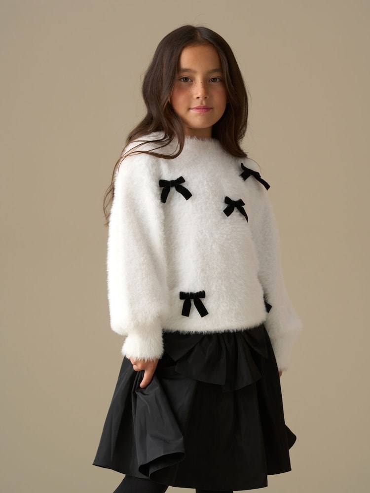 Angel & Rocket Natural Mia Velvet Bow Eyelash Jumper - Image 1 of 7