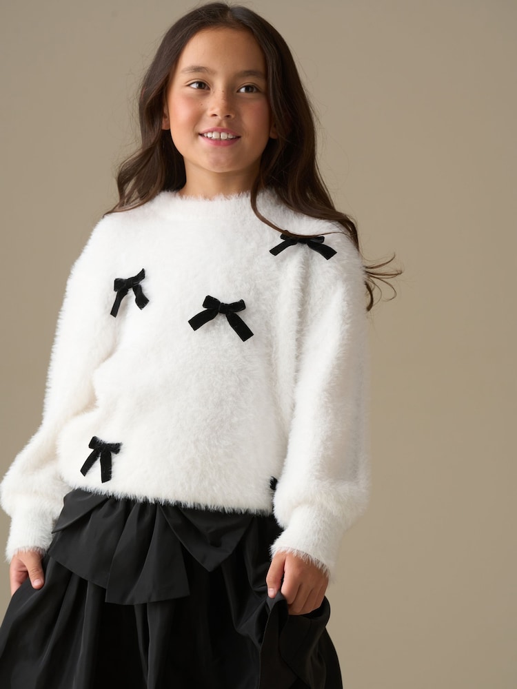 Angel & Rocket Natural Mia Velvet Bow Eyelash Jumper - Image 2 of 7
