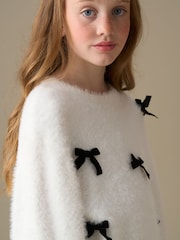 Angel & Rocket Natural Mia Velvet Bow Eyelash Jumper - Image 4 of 7