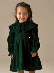 Angel & Rocket Green Dotty Scalloped Embroidered Collar Velvet Dress - Image 1 of 6