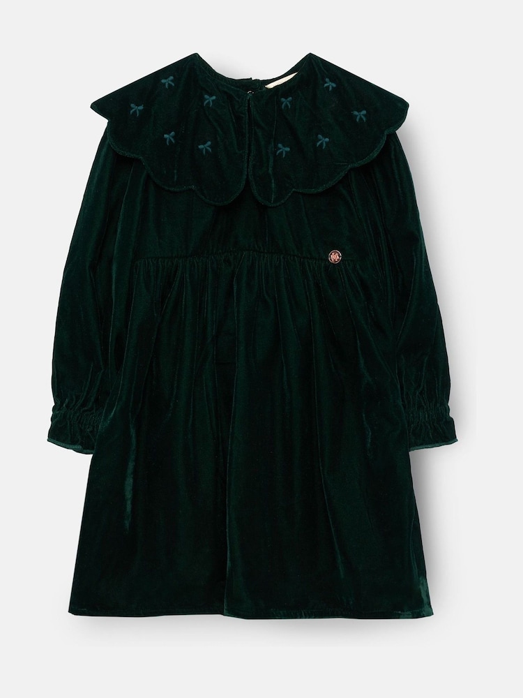 Baby Girls Green Velvet Embroidered Collar Christmas Dress | Angel & Rocket 3-6 mths