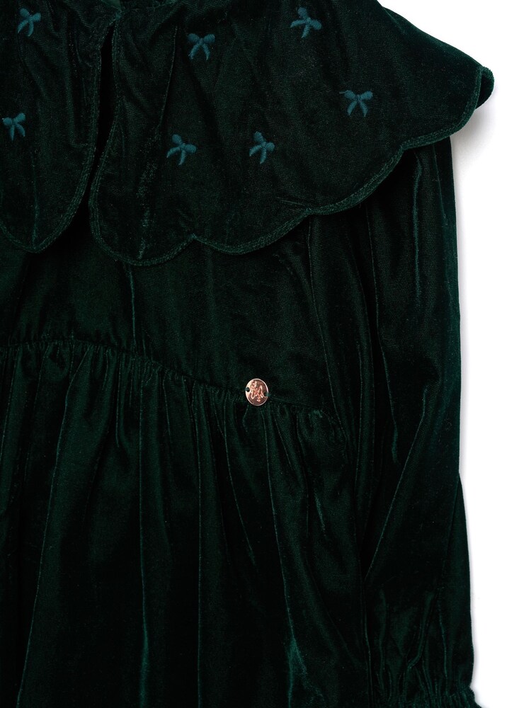 Angel & Rocket Green Dotty Scalloped Embroidered Collar Velvet Dress - Image 6 of 6 Angel & Rocket Green Dotty Scalloped Embroidered Collar Velvet Dress - Image 6 of 6