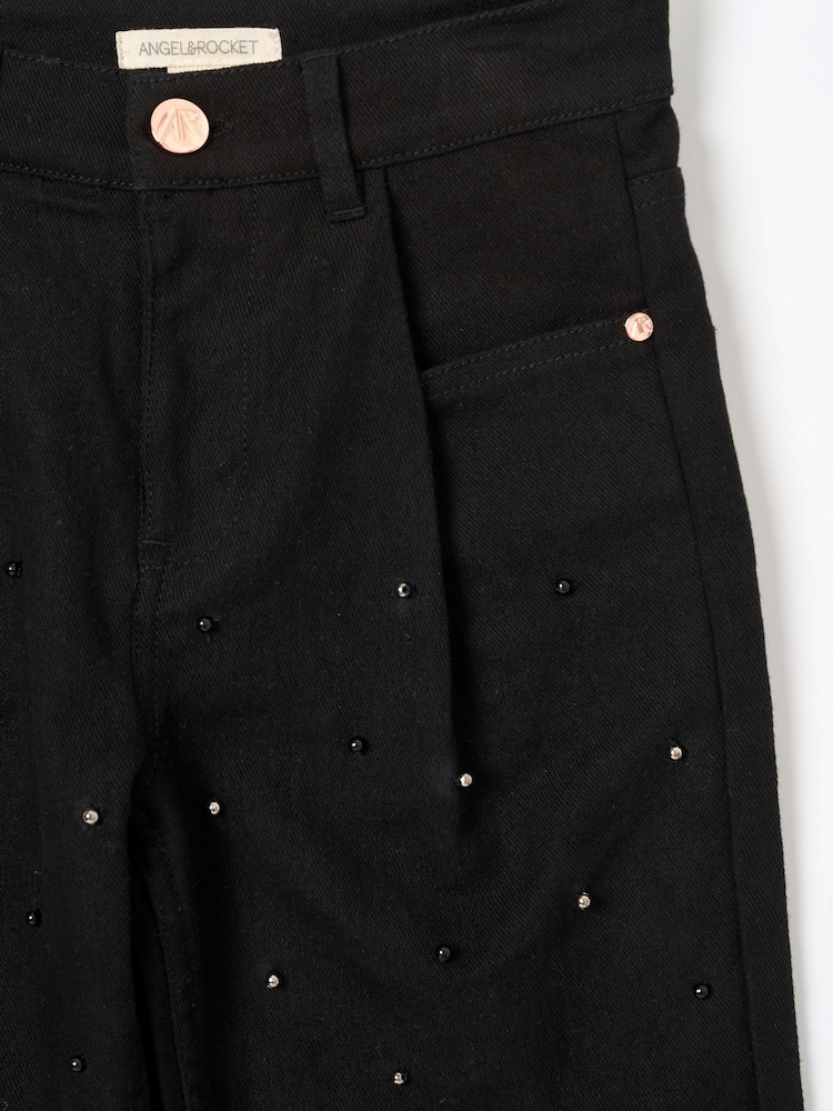 Angel & Rocket Black Aylie Beaded Barrel Leg Jeans - Image 2 of 8 Angel & Rocket Black Aylie Beaded Barrel Leg Jeans - Image 2 of 8