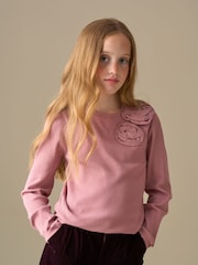 Angel & Rocket Pink Lizzy Corsage Rib Long Sleeves Top - Image 3 of 6