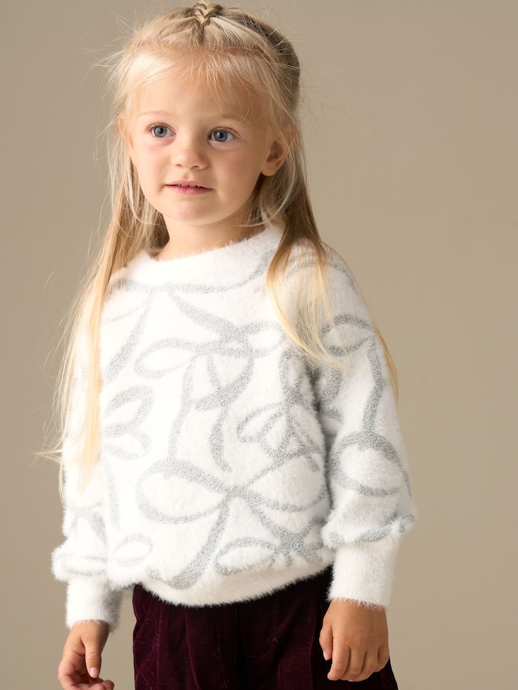 Angel & Rocket White Livia Silver Bow Eyelash Jumper - Image 1 of 7