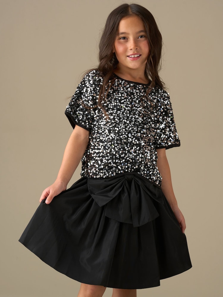 Angel & Rocket Black Nadia Tafetta Bow Skirt - Image 1 of 7 Angel & Rocket Black Nadia Tafetta Bow Skirt - Image 1 of 7